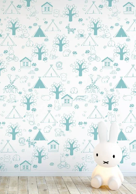 Miffy Outdoor Fun Kids Wallpaper in Mint by KEK Amsterdam