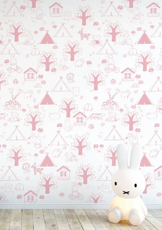 Miffy Outdoor Fun Kids Wallpaper in Pink by KEK Amsterdam