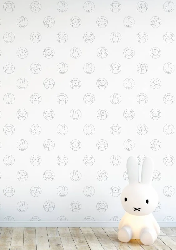 Miffy Portraits Kids Wallpaper in Grey by KEK Amsterdam