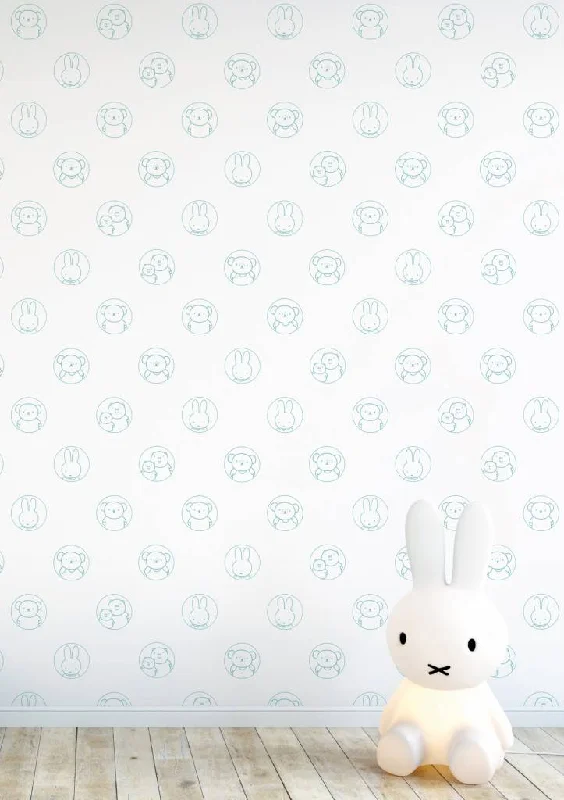 Miffy Portraits Kids Wallpaper in Mint by KEK Amsterdam