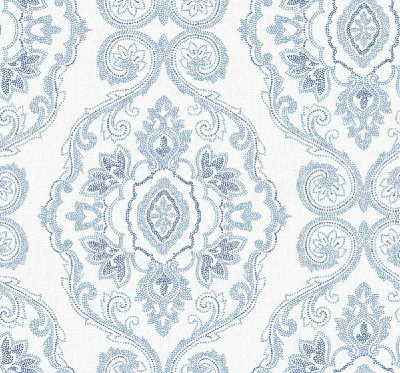 Nautical Damask Wallpaper in Coastal Blue from the Beach House Collection