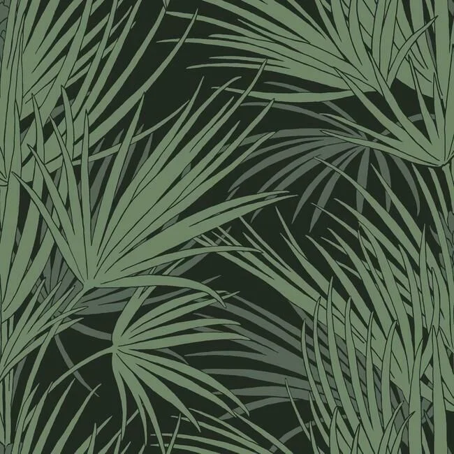 Palmetto Wallpaper in Black and Green from the Silhouettes Collection