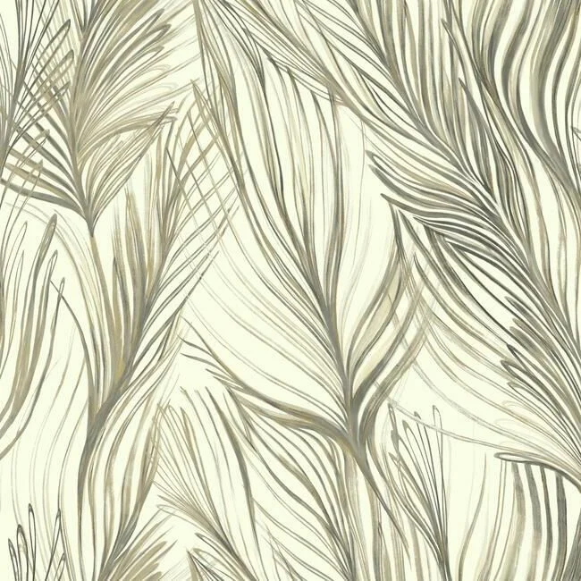 Peaceful Plume Peel & Stick Wallpaper in Charcoal and Gold