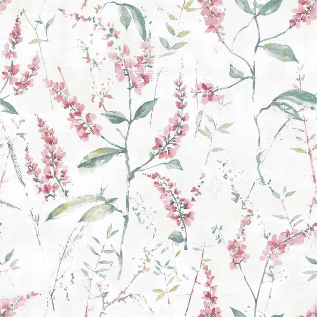 Pink Floral Sprig Peel & Stick Wallpaper