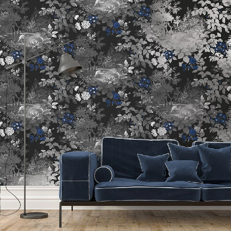 Reflective Pool Wallpaper in Midnight from the Sanctuary Collection