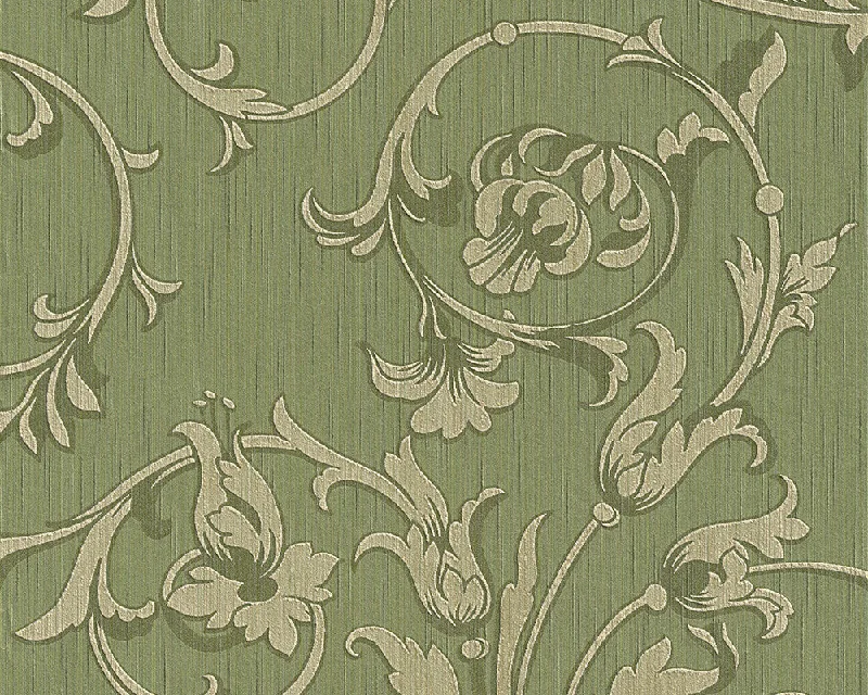 Scroll Leaf and Ironwork Wallpaper in Green design by BD Wall