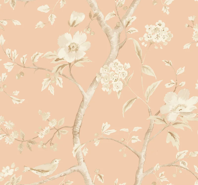 Southport Floral Trail Wallpaper in Soft Melon and Arrowroot from the Luxe Retreat Collection