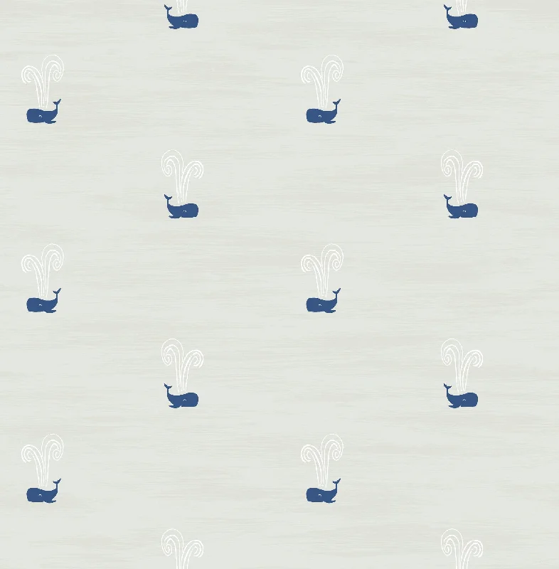 Tiny Whales Wallpaper in Soft Grey and Navy from the Day Dreamers Collection