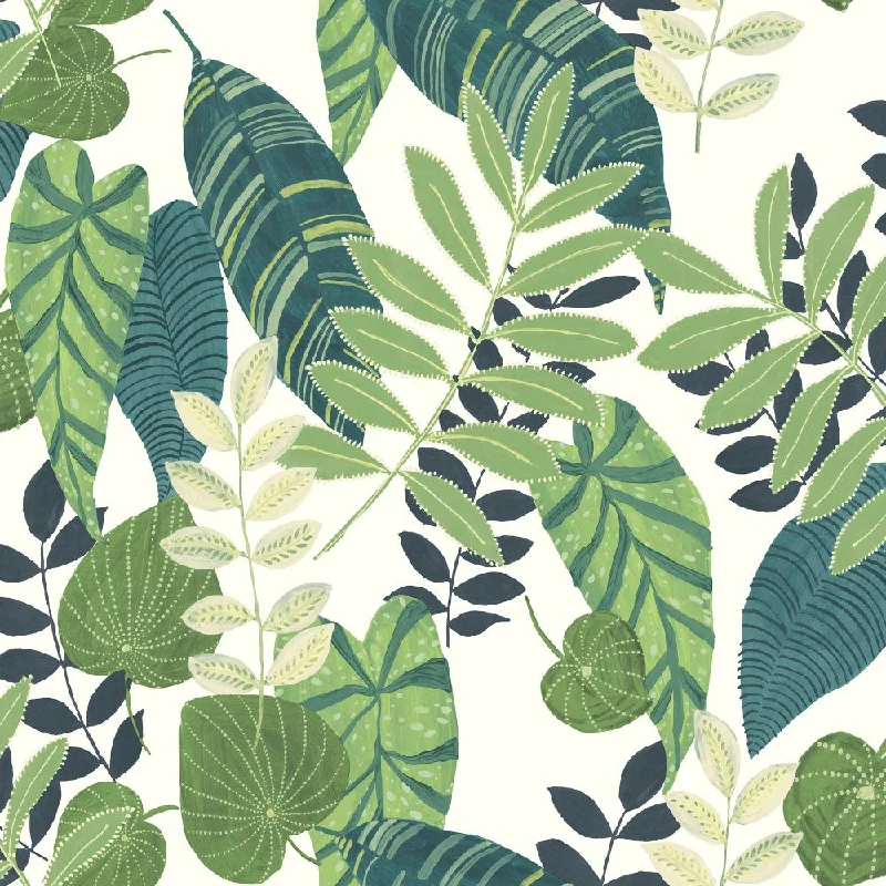 Tropicana Leaves Wallpaper in Viridian and Dill from the Boho Rhapsody Collection by Seabrook Wallcoverings