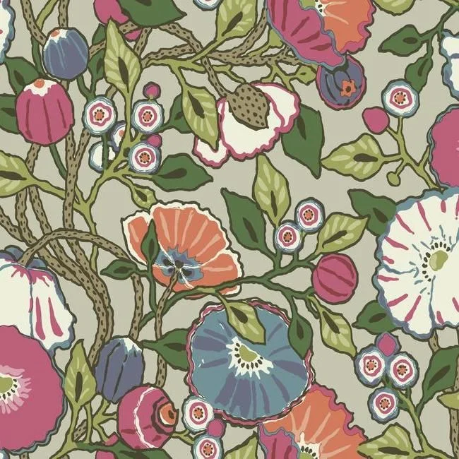 Vincent Poppies Wallpaper in Brights from the Conservatory Collection by York Wallcoverings