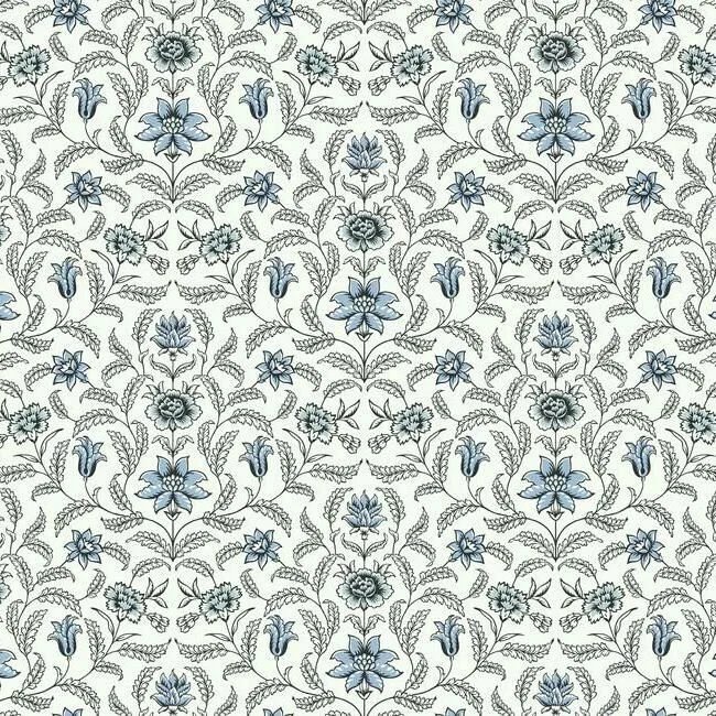 Vintage Blooms Wallpaper in Blue from the Grandmillennial Collection