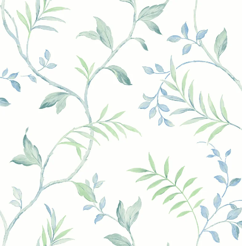 Watercolor Leaf Trail Peel-and-Stick Wallpaper in Sea Glass