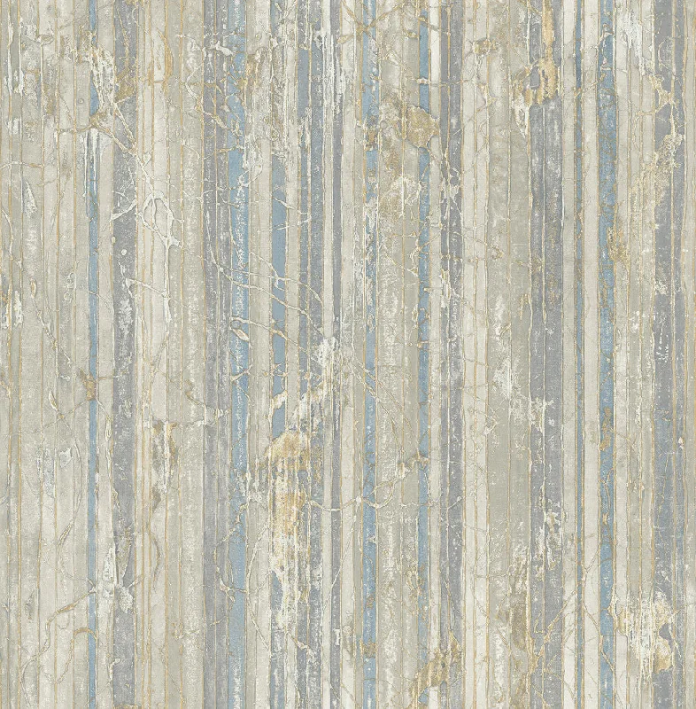 Whitney Stripe Wallpaper in Blue and Neutrals from the Metalworks Collection