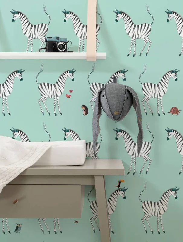 Zebra Kids Wallpaper in Mint by KEK Amsterdam