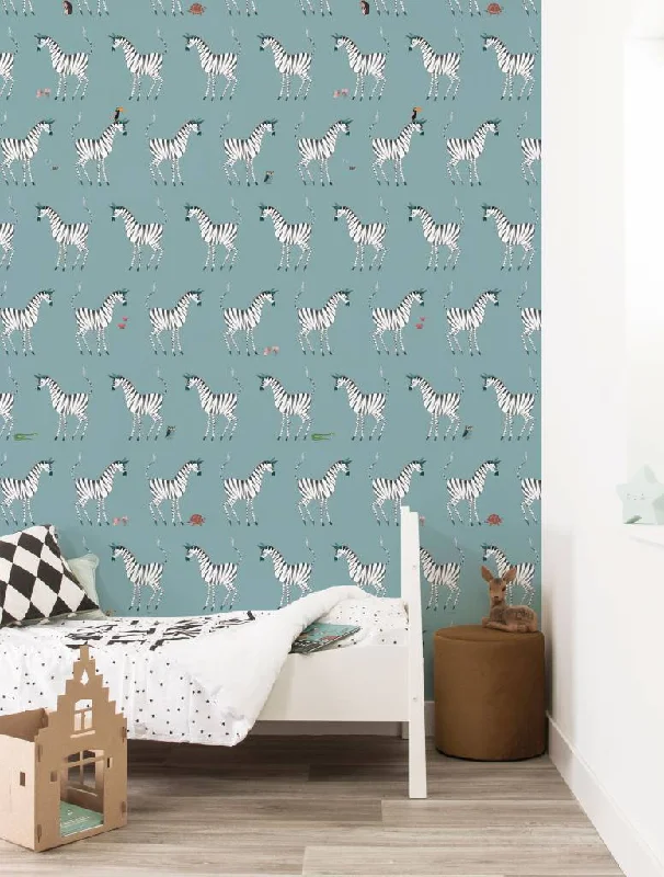 Zebra Kids Wallpaper in Petrol by KEK Amsterdam