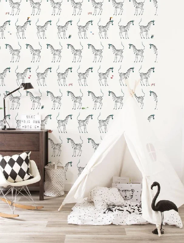 Zebra Kids Wallpaper in White by KEK Amsterdam