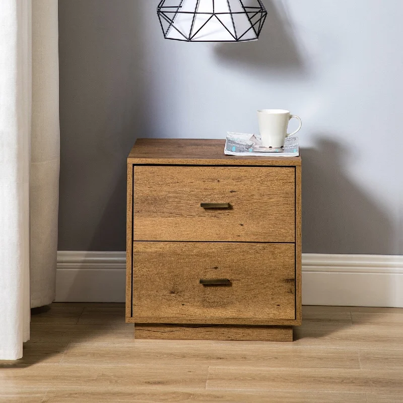 19.6" W Mid-Century Modern 2-Drawer Nightstand with Wood Finish and Metal Handle for Bedroom