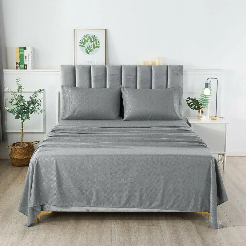 4 Piece Extra Deep Bedsheets Microfiber Hotel Quality Full Grey