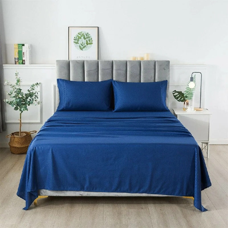 4 Piece Extra Deep Bedsheets Microfiber Hotel Quality Full Navy Blue