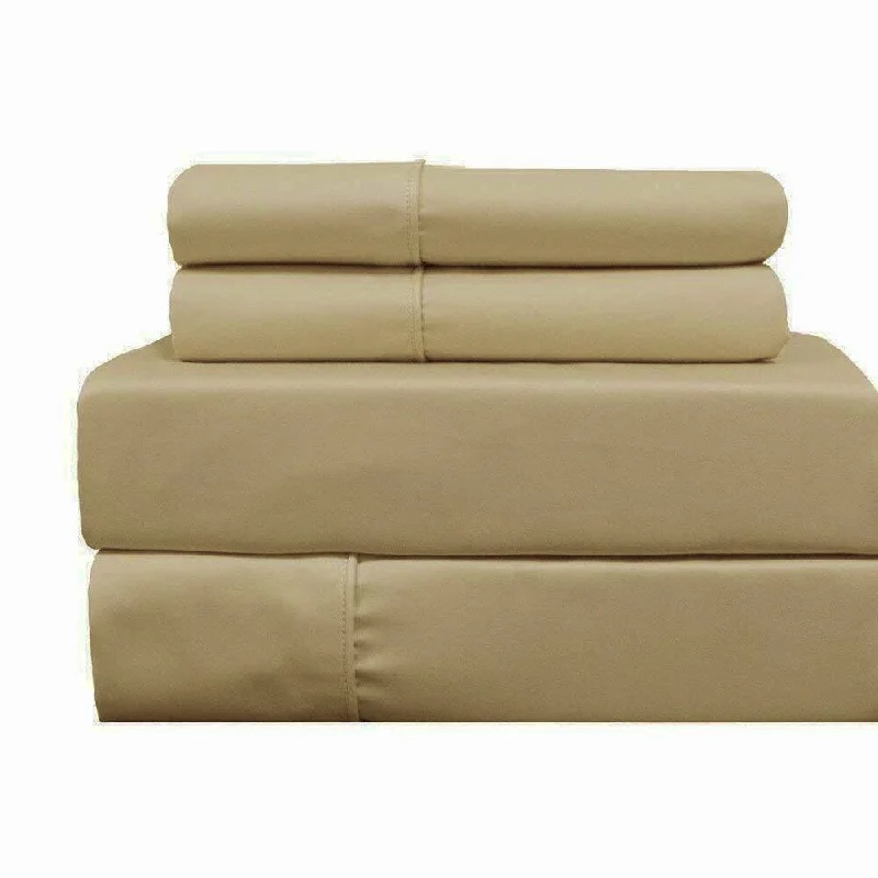 400 Thread Count Linens 4-Piece Set 100% Cotton King Bed Sheet Beige