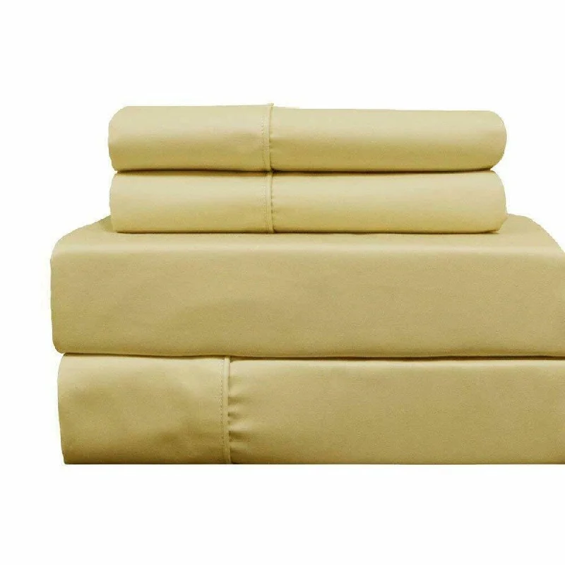 400 Thread Count Linens 4-Piece Set 100% Cotton King Bed Sheet Gold