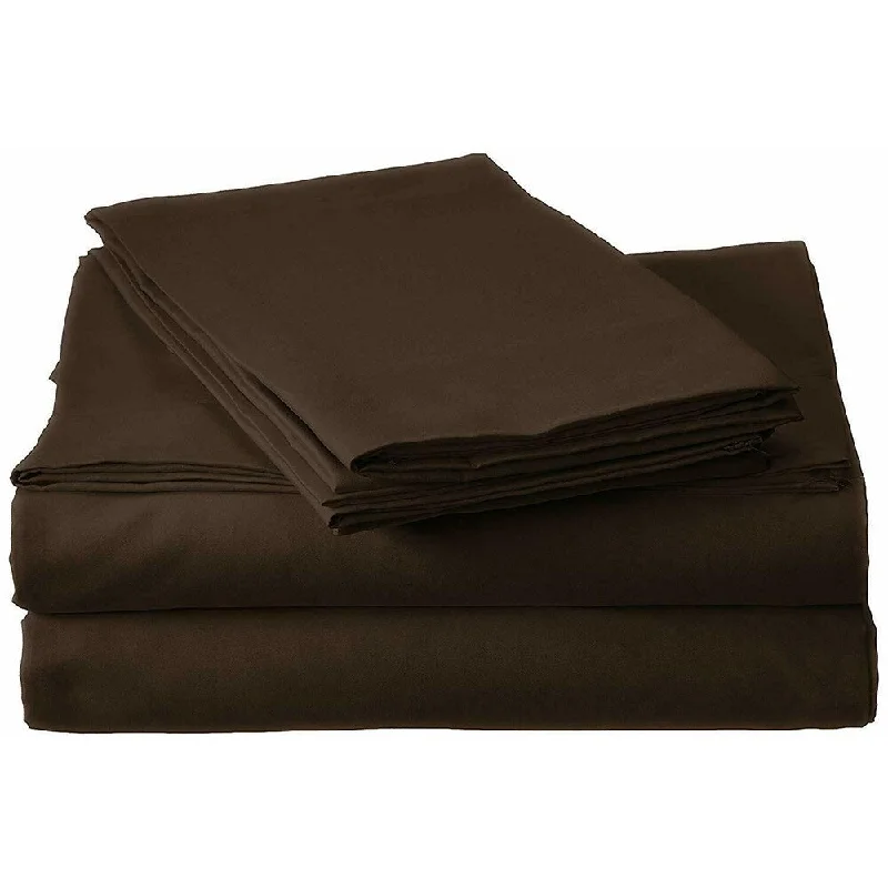 400 Thread Count Linens 4-Piece Set 100% Cotton Twin Bed Sheet Brown