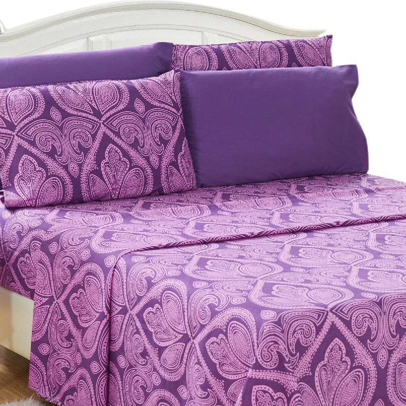 6 Piece Bed Deep Pocket Egyptian Comfort 1800 Sheet Set Twin Purple