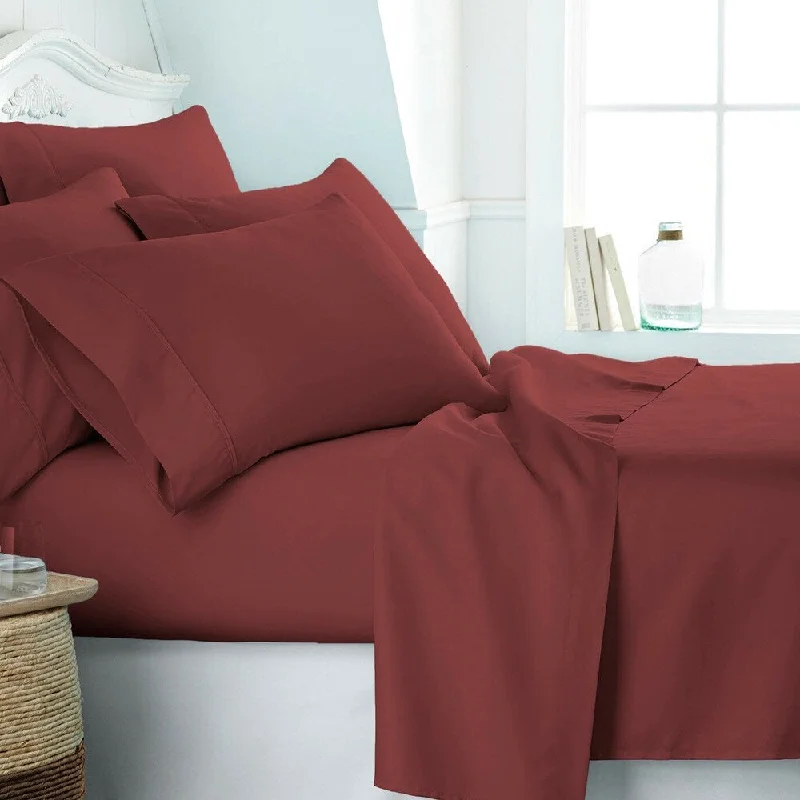 6 Piece Premium Quality Deep Pocket Bamboo Full Bed Sheet Burgundy