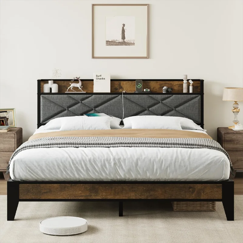 Bed Frame with Storage Headboard