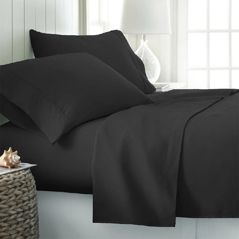 Black Ultra Soft Bed Sheet Set 6 Piece Solid Black Deep Pocket Queen