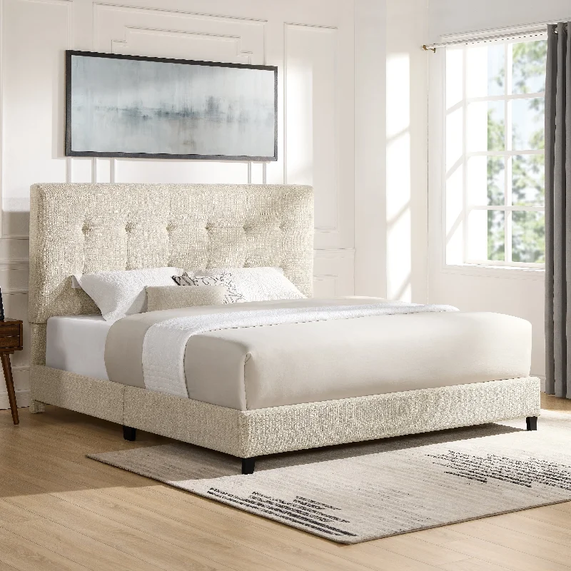 Bridgevine Home Tall Beige Tufted Upholstered Platform Bed