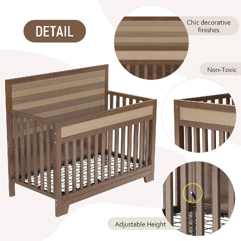 Brown Certified Safe Toddler Baby Bed Crib Adjustable Mattress Height