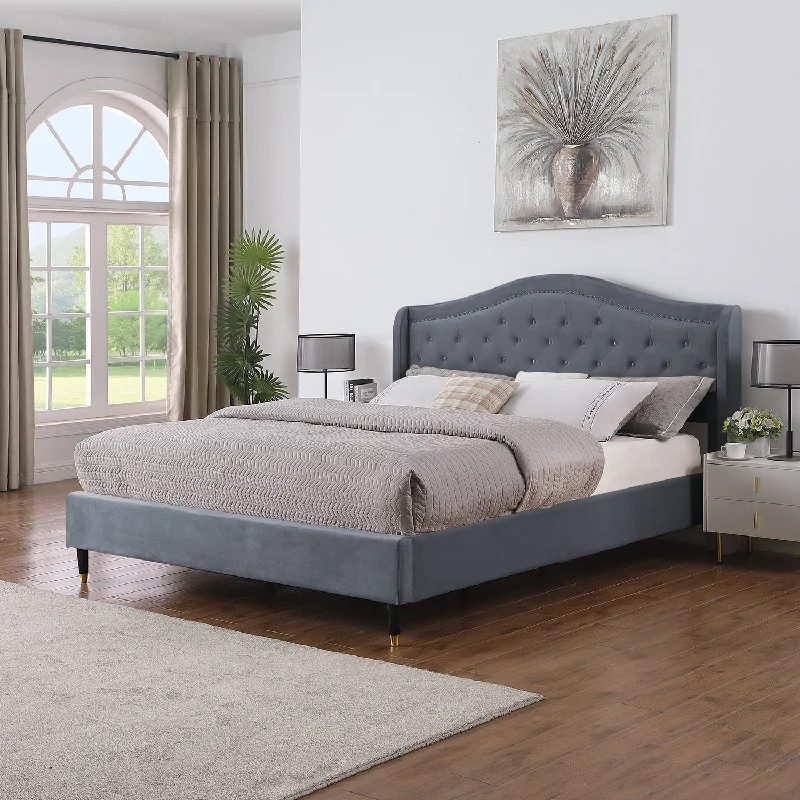 California King Size Velvet Upholstered Platform Tufted Bed Frame with 6 inch Metal Legs by Morden Fort