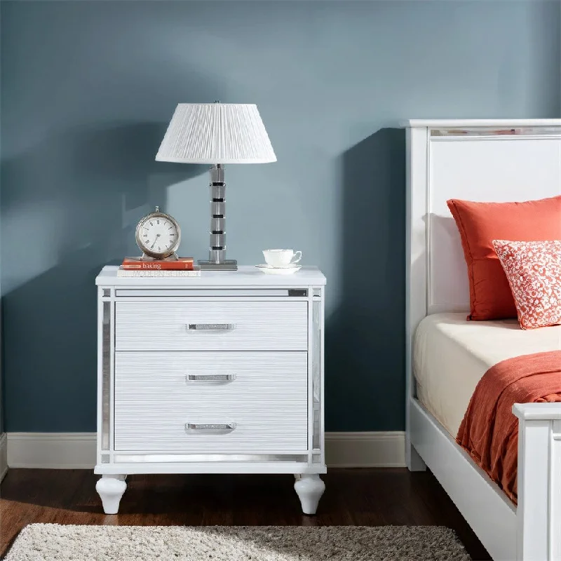 Contemporary Nightstands w/Mirror Frame Accents,Bedside Table w/Drawer