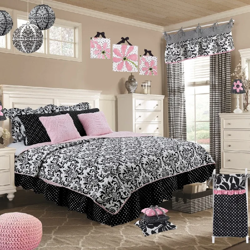 Cotton Tale Girly Black and White Damask Reversible 2-piece Twin Quilt Bedding Set