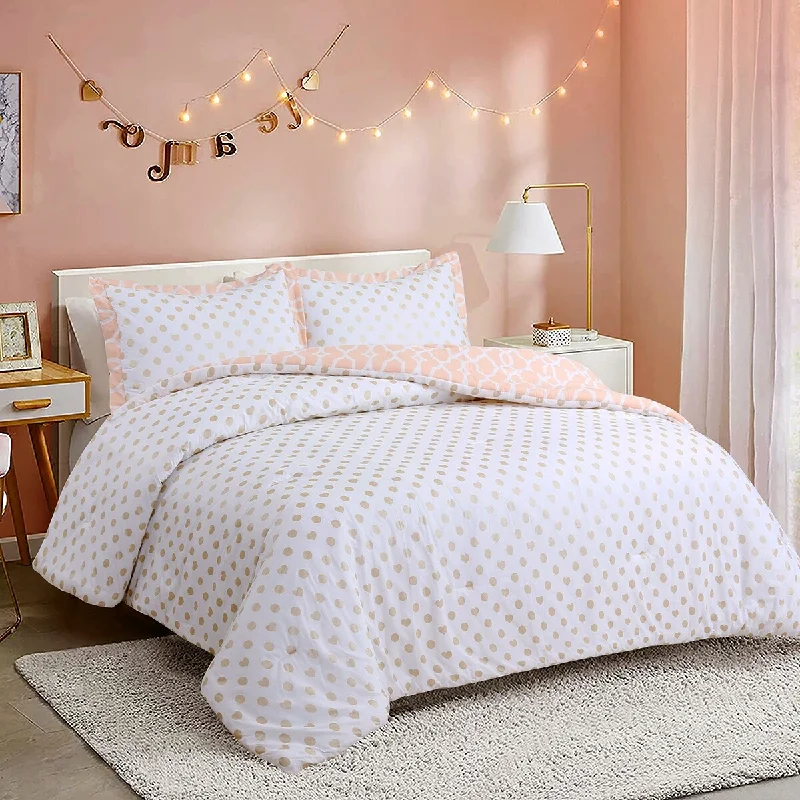 Cozy Line Peach Heart Polka Dot Reversible Bedding Comforter Set