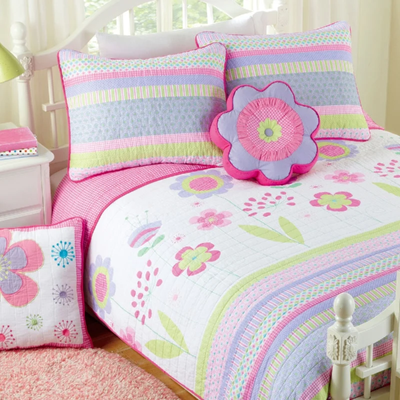 Cozy Line Pink Blossom Cotton Reversible Quilt Bedding Set