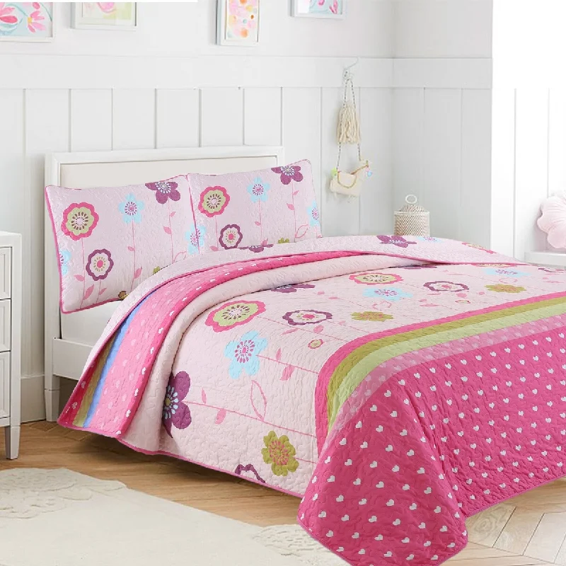 Cozy Line Pink Flower Garden Girl Quilt Bedding Set