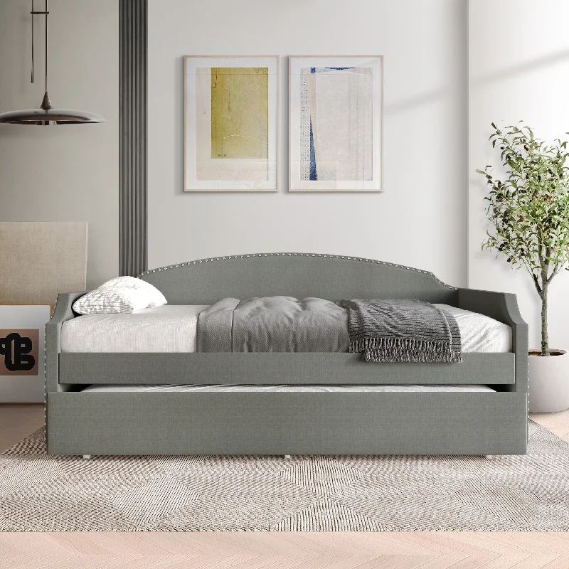 CraftPorch Minimalist Linen Upholstered Twin Daybed with Trundle