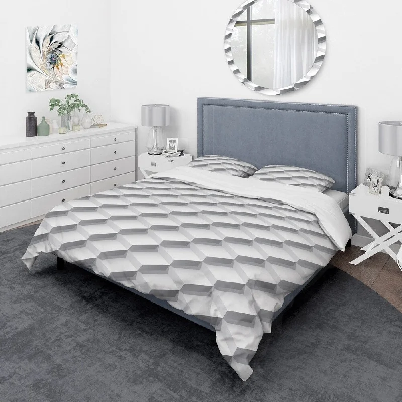 Designart 'White Abstract Pattern' Scandinavian Bedding Set - Duvet Cover & Shams