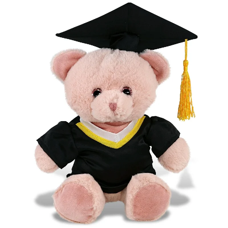 DolliBu Baby Pink Bear Graduation Plush Toy with Gown and Cap Outfit - 8 inches