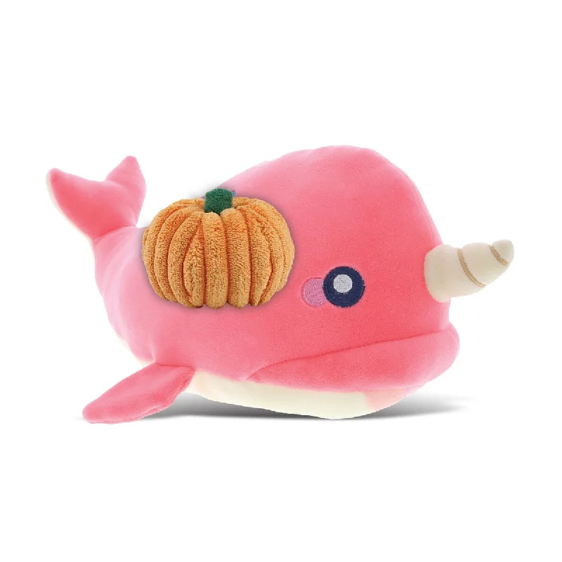 DolliBu Baby Soft Pink Narwhal Stuffed Animal with Pumpkin Decor - 21 inches