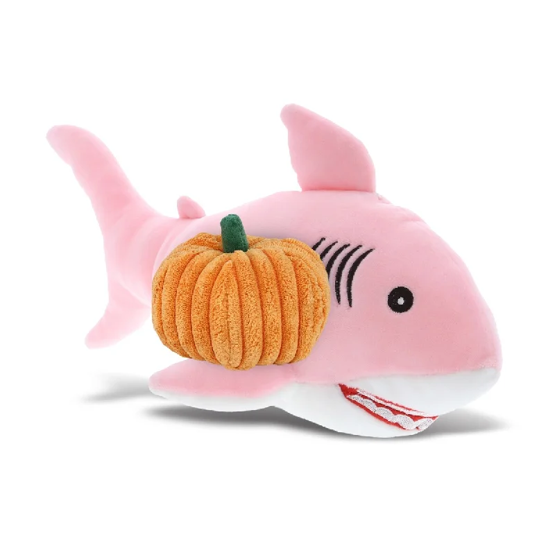 DolliBu Baby Soft Pink Shark Stuffed Animal with Pumpkin Decor - 12 inches