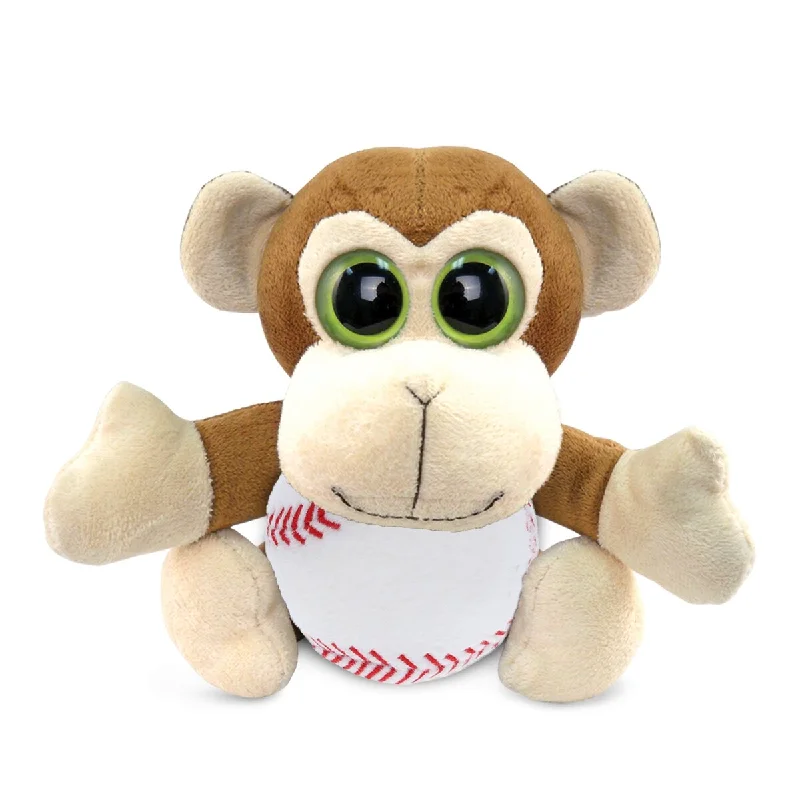 DolliBu Big Eye Monkey Stuffed Animal with Baseball Plush Toy - 6 inches