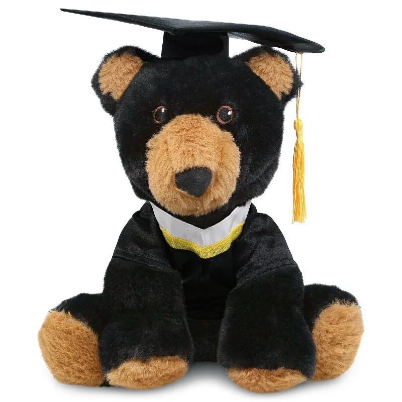 DolliBu Black Bear Graduation Plush Toy with Graduation Gown and Cap - 9 inches