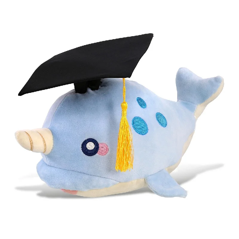 DolliBu Blue Narwhal Graduation Plush with Graduation Cap with Tassel - 11.75 inches