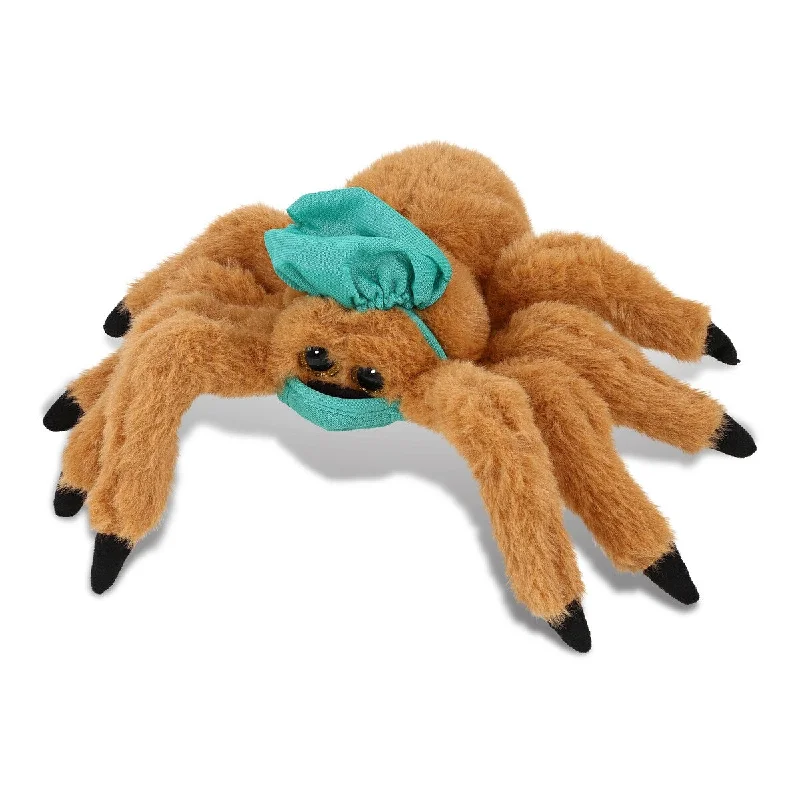 DolliBu Brown Spider Doctor Plush Toy w/ Cute Scrub Cap and Face Mask - 7 inches