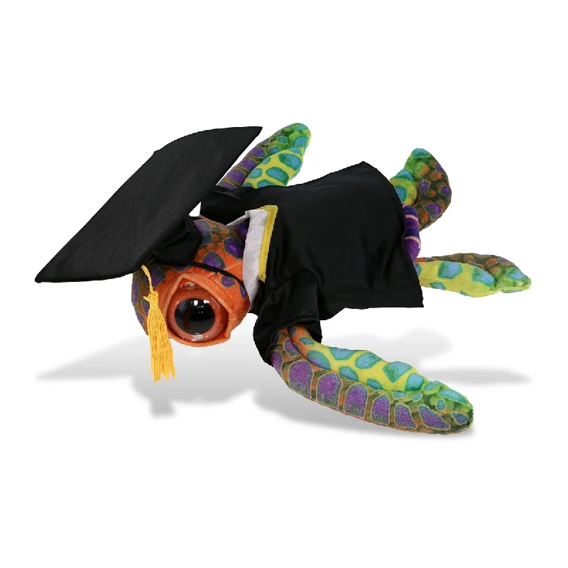 DolliBu Colorful Sea Turtle Graduation Plush Toy with Gown and Cap - 10 inches