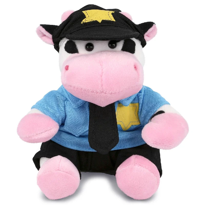 DolliBu Cow Police Officer Plush Toy with Cute Cop Uniform and Cap - 6 inches