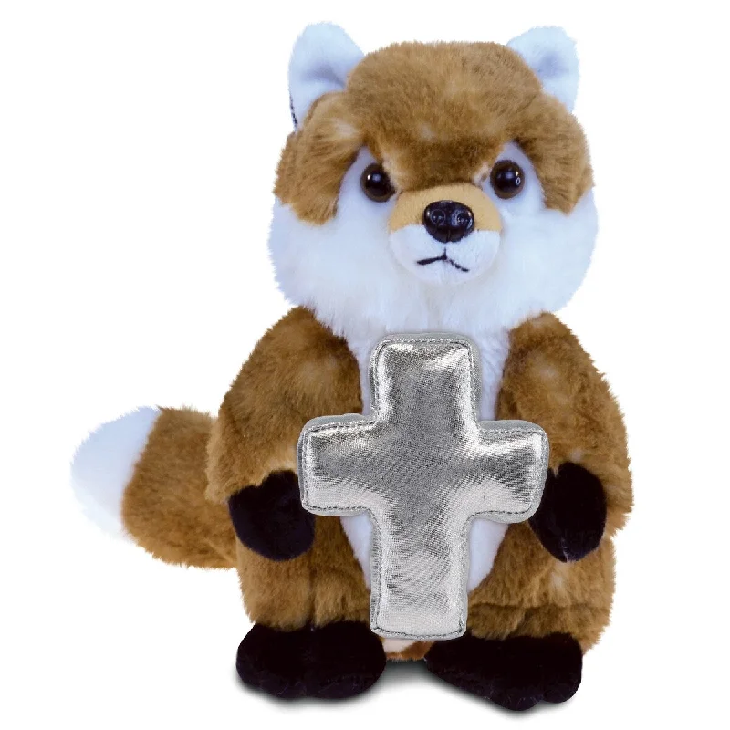 DolliBu Cute Fox Stuffed Animal with Silver Cross Plush Toy - 9.5 inches